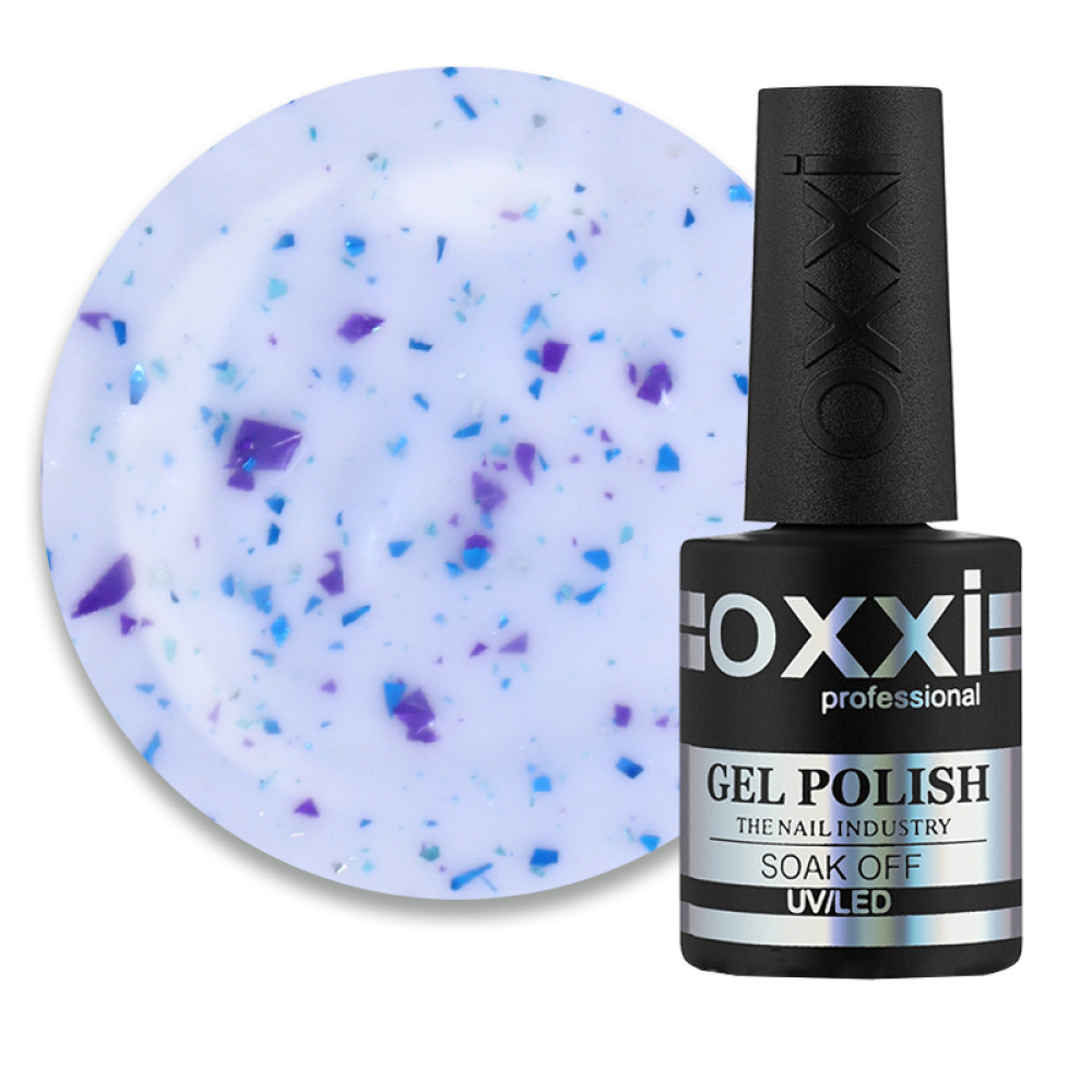 База камуфлирующая Oxxi Professional Jolly Base 004. молочно-голубой с фиолетовой и бирюзовой поталью.10 мл