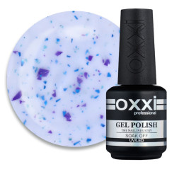 База камуфлирующая Oxxi Professional Jolly Base 004. молочно-голубой с фиолетовой и бирюзовой поталью. 15 мл