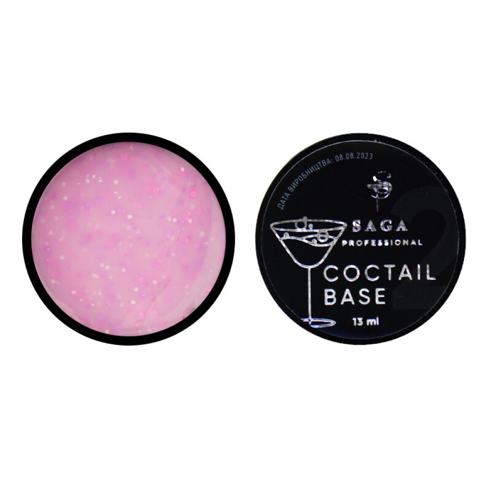 База камуфлирующая Saga Professional Coctail Base 03 молочно-розовый с хлопьями-конфетти. 13 мл