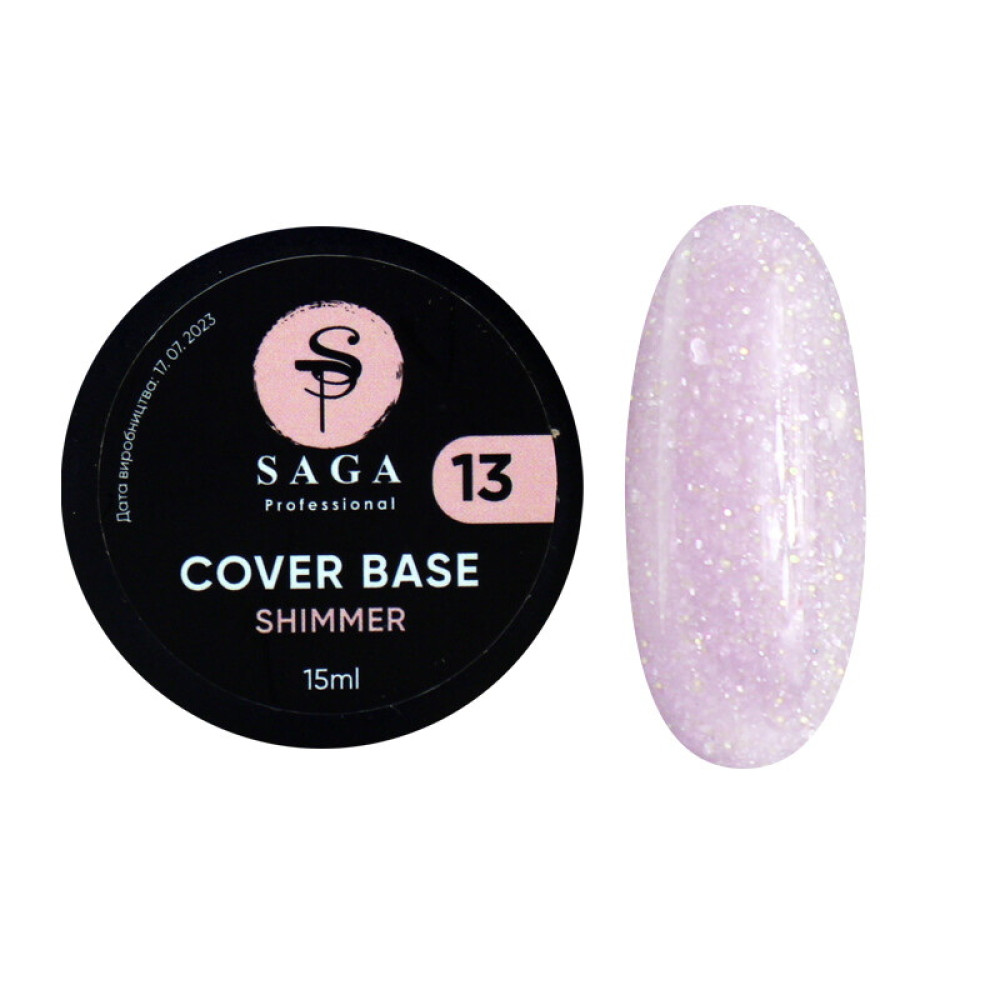 База камуфлирующая Saga Professional Cover Base Shimmer 13 бледно-розовый с шиммером, 15 мл