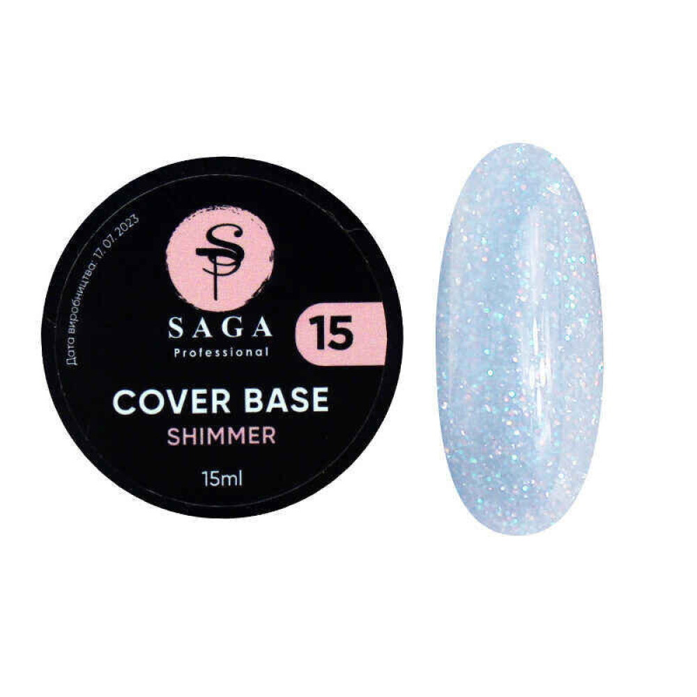 База камуфлирующая Saga Professional Cover Base Shimmer 15 молочно-голубой с шиммером, 15 мл