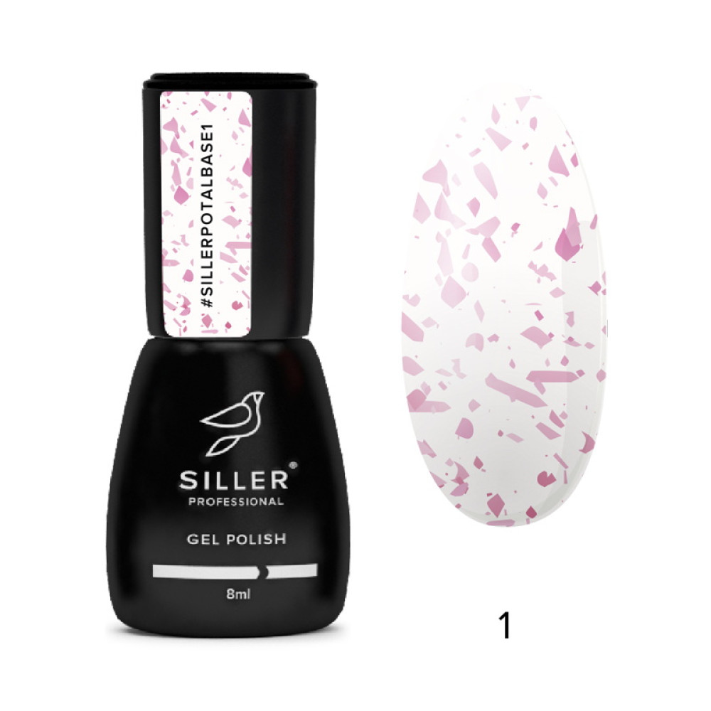База камуфлююча Siller Professional Potal Base 001. рожево-молочний з рожевими пластівцями поталі. 8 мл