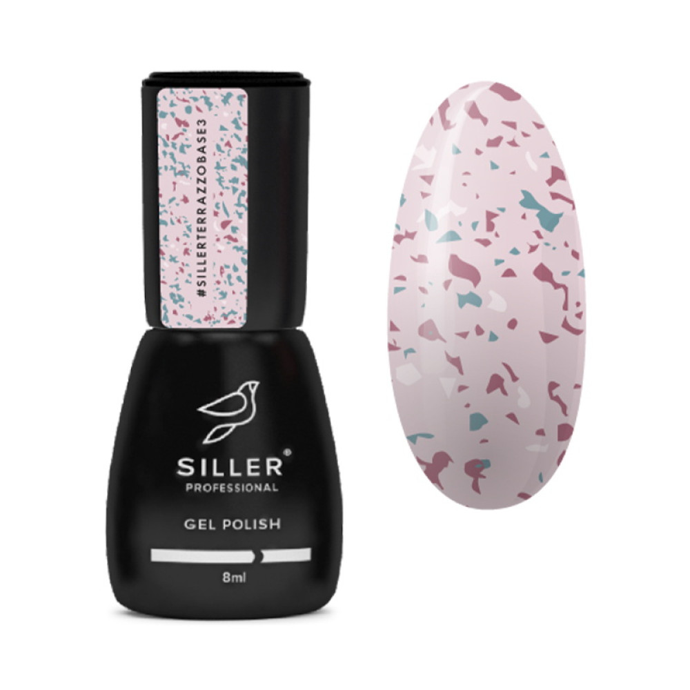 База камуфлююча Siller Professional Terrazzo Base 003. рожевий з кольоровими пластівцями поталі. 8 мл