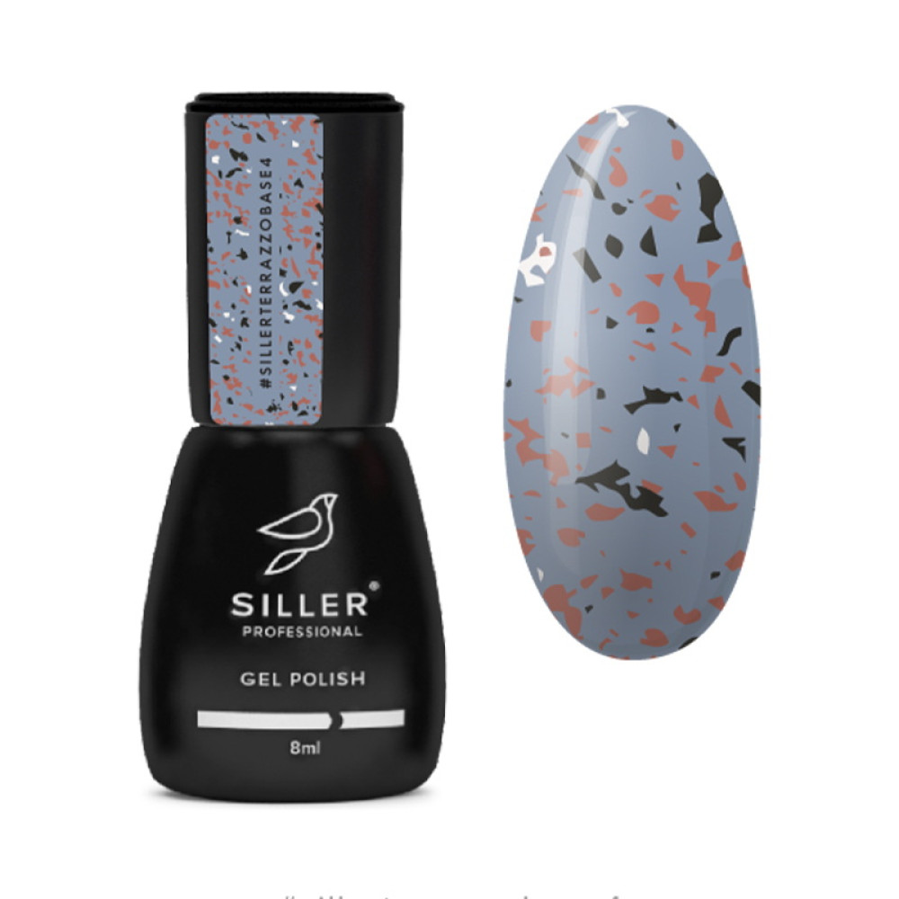 База камуфлююча Siller Professional Terrazzo Base 004. темно-сірий з кольоровими пластівцями поталі. 8 мл