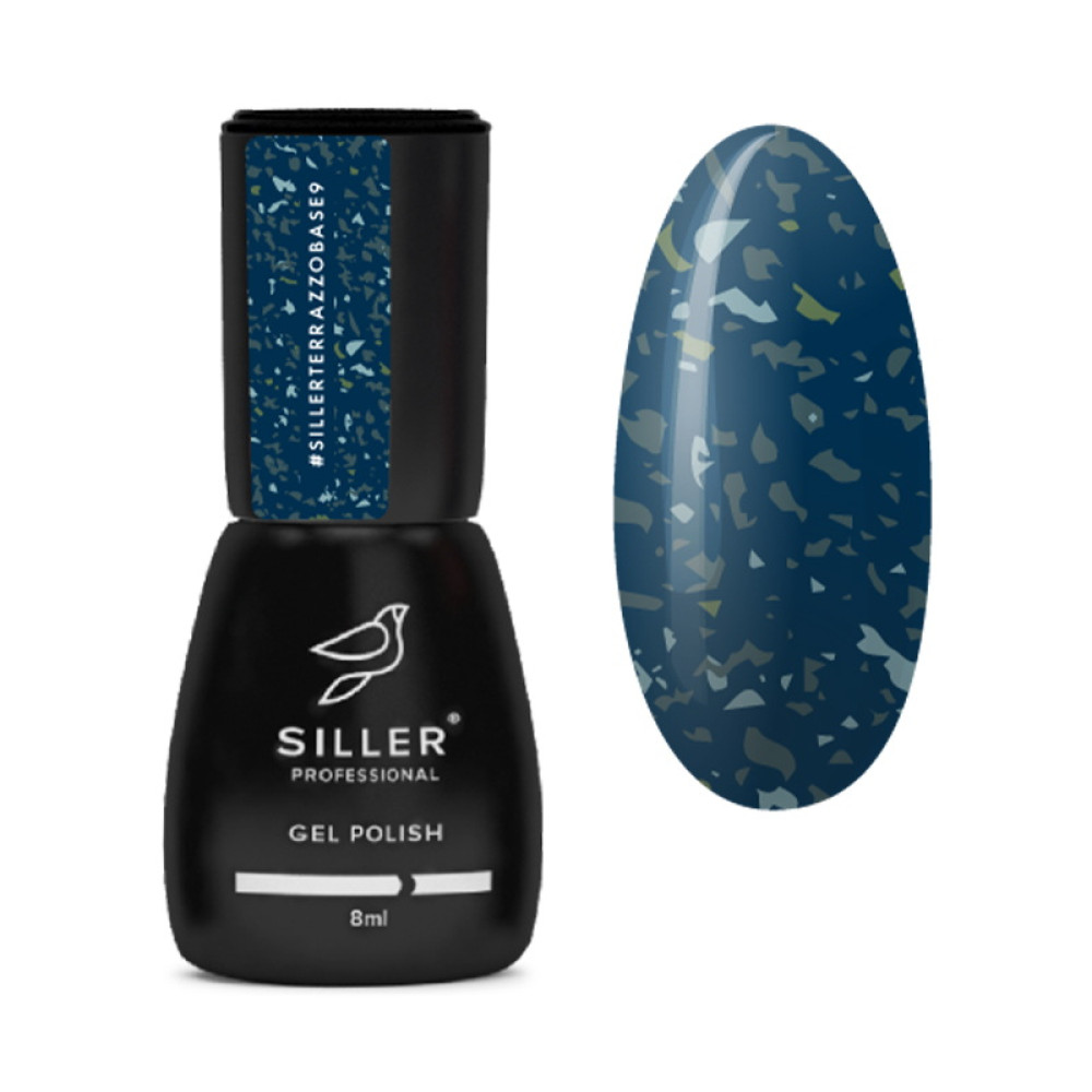 База камуфлююча Siller Professional Terrazzo Base 009. бірюзово-синій з салатовими пластівцями поталі. 8 мл