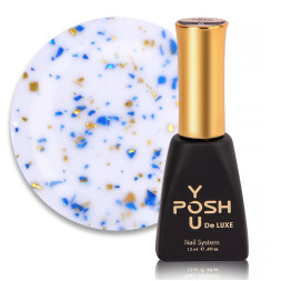 База камуфлирующая You POSH French Rubber Base Potal De Luxe 82. молочный с сине-желто-золотой поталью. 12 мл