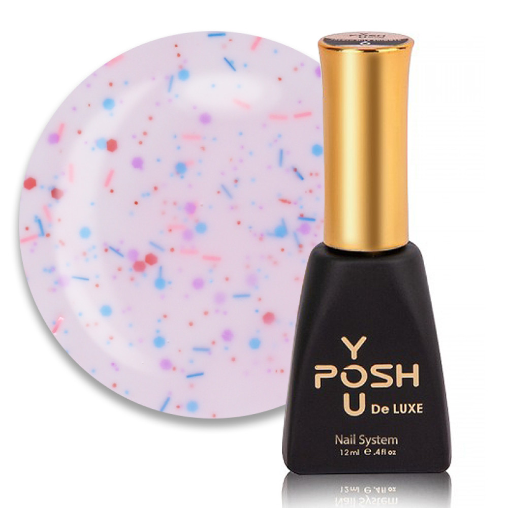 База камуфлирующая You POSH French Rubber Base Potal De Luxe 91. пудрово-розовый с цветными конфетти. синей и лососевой стружкой.