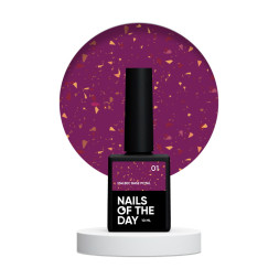 База витражная Nails Of The Day Malbec Base Potal 01. глубокий лиловый с золотисто-бронзовой поталью. 10 мл
