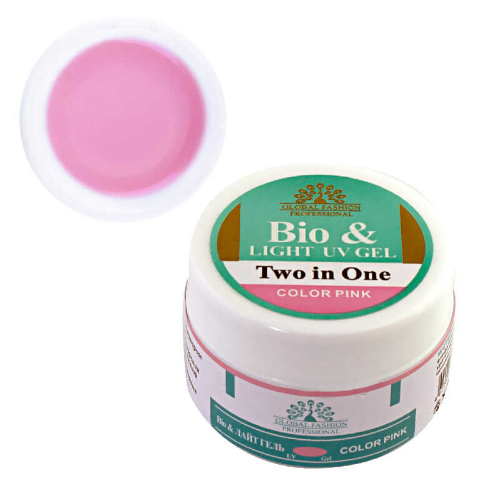 Біогель 2 in 1 Global Fashion Bio & Light UV Gel Pink, рожевий, 15 г