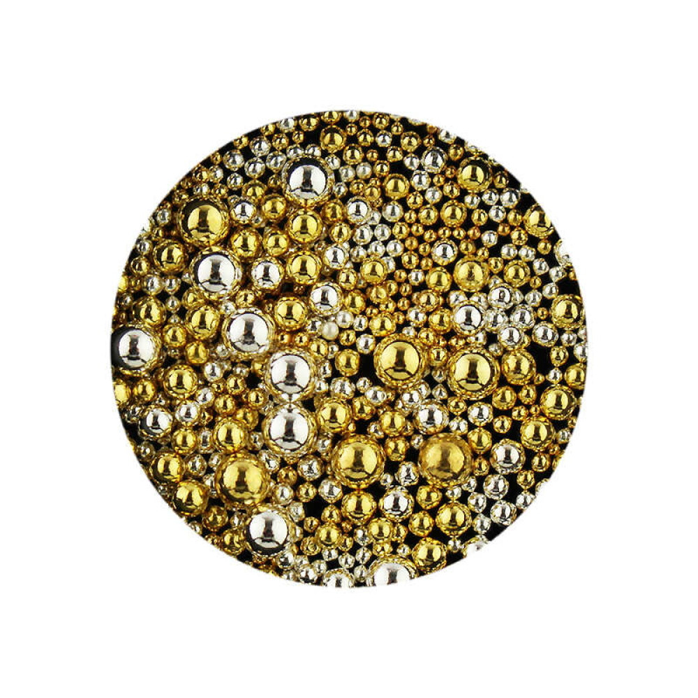 Бульонки для украшения ногтей металлические 0.5-2 мм. цвет золото. серебро
