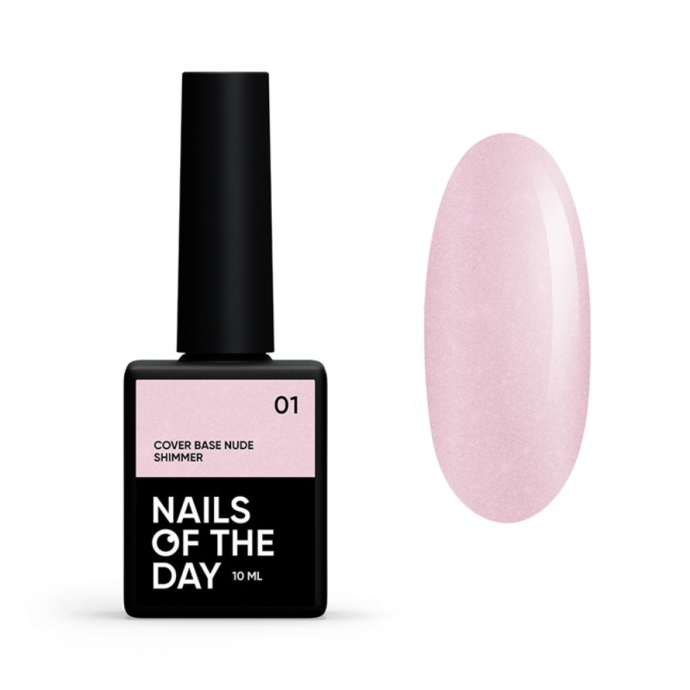 База камуфлююча Nails Of The Day Cover Base Nude Shimmer 01. блідо-рожевий із золотистим шимером. 10 мл
