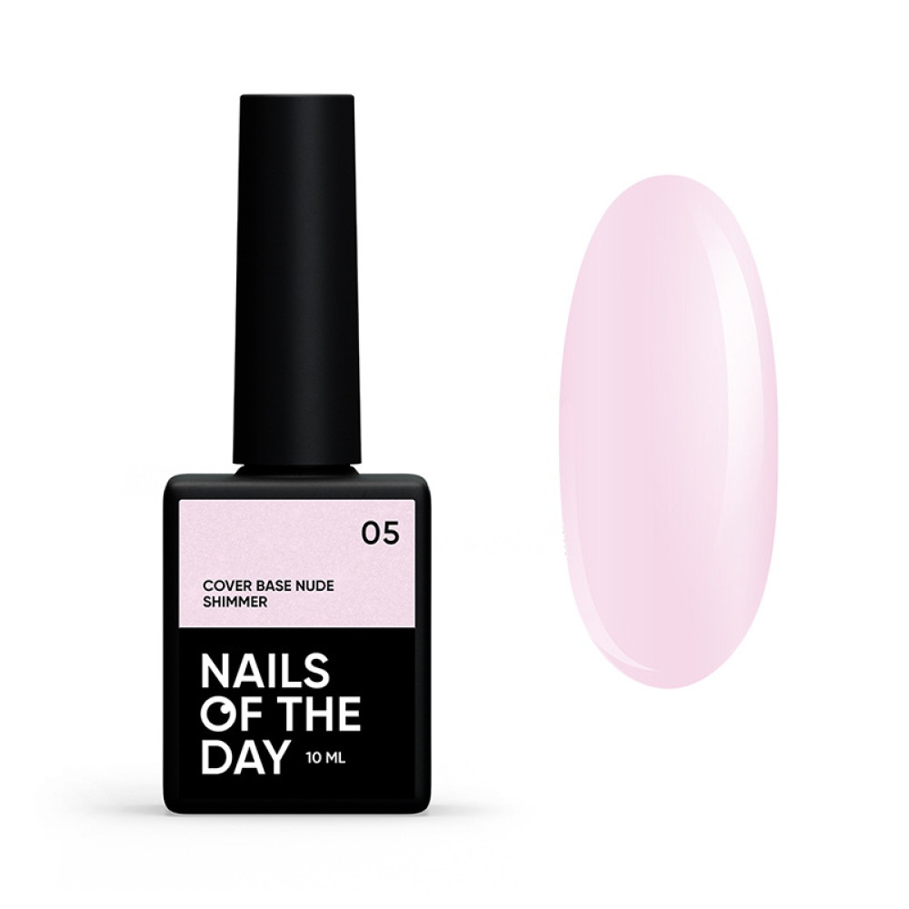 База камуфлююча Nails Of The Day Cover Base Nude Shimmer 05. світло-рожевий із срібним шиммером. 10 мл