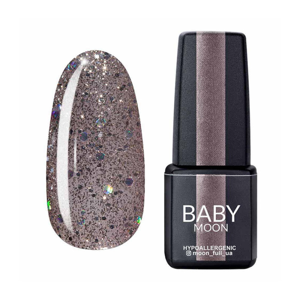 Гель-лак Baby Moon Dance Diamond 016 серебристо-бежевый с разноцветным глиттером. 6 мл