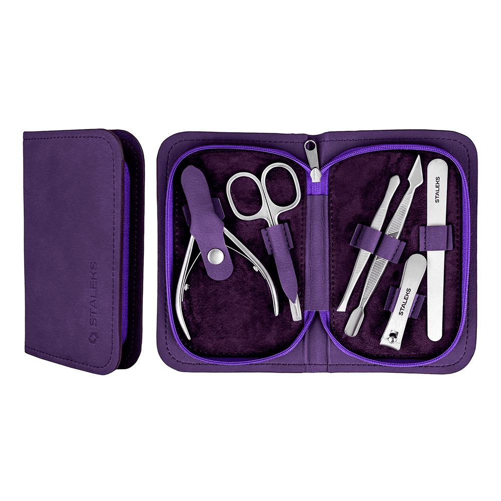 Подарочный маникюрный набор Staleks MS-10v Multi. 7 предметов. 15*9*2 см. цвет фиолетовый