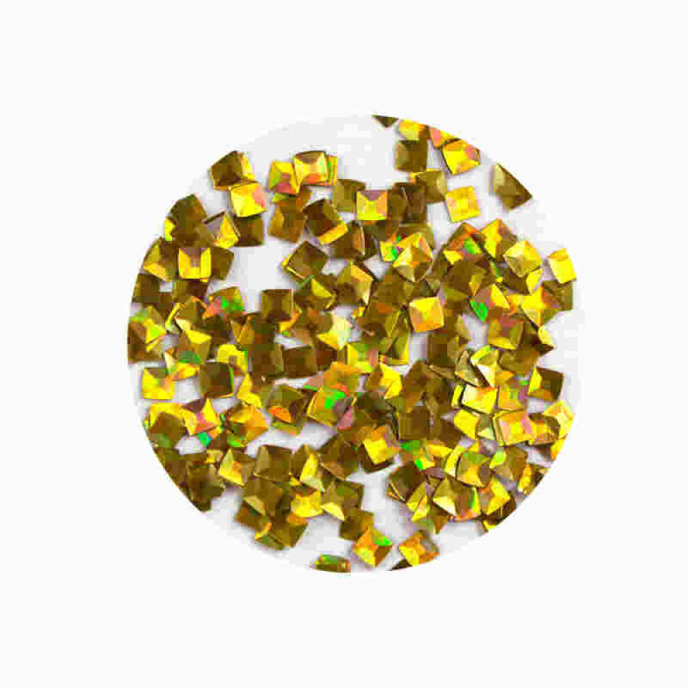 Декор для ногтей KY-3D-02 квадратики в баночке, цвет золото