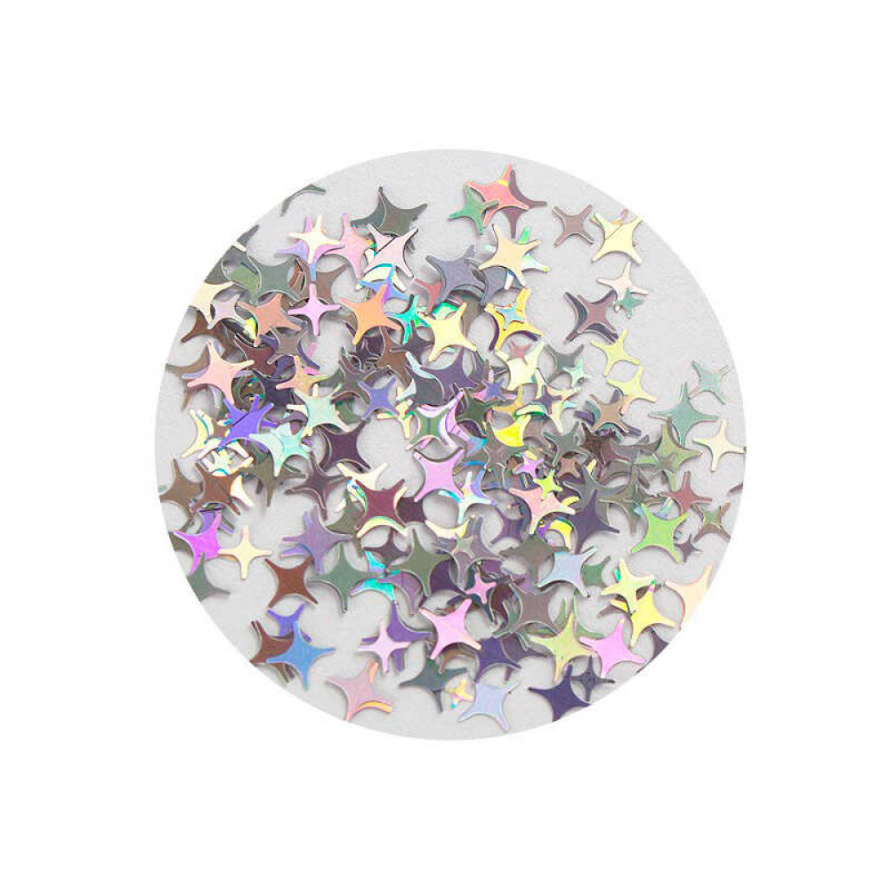 Декор для ногтей Zv-05 mix звездочки. цвет серебро голограмма