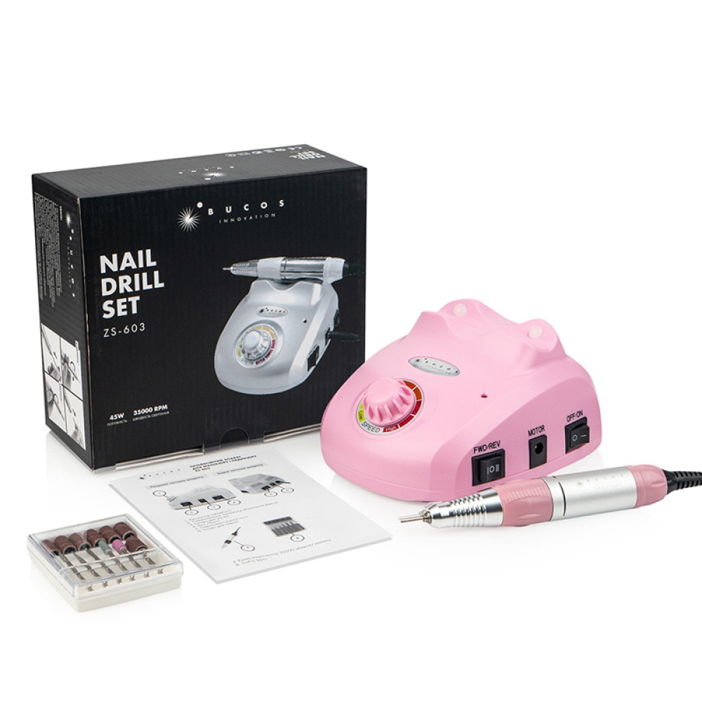 Фрезер Bucos Nail Drill Set ZS-603 PRO. 35 000 об/хв. колір рожевий