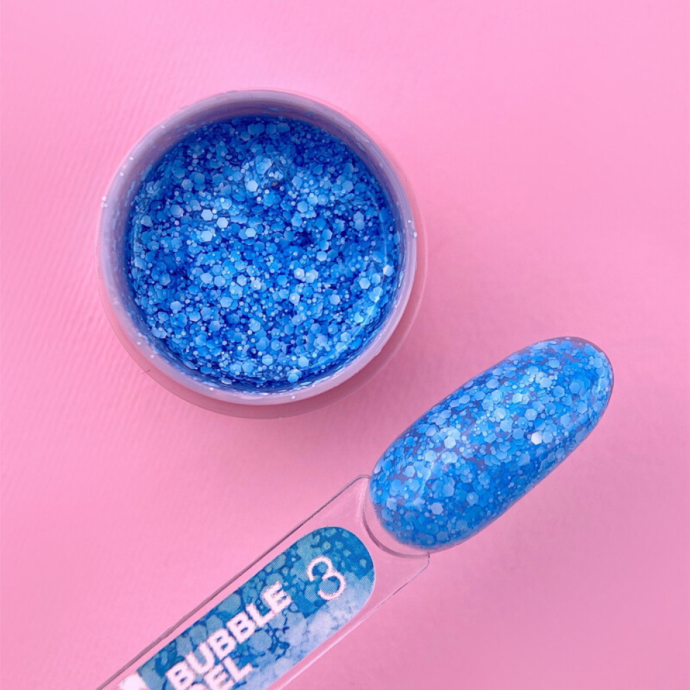 Гель для дизайна Luna Bubble Gel 03 голубой. с разноцветным глиттером разной формы и размера. 5 мл