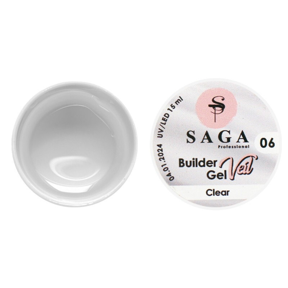 Гель для наращивания Saga Professional Builder Gel Veil 06 Clear. прозрачный. 15 мл