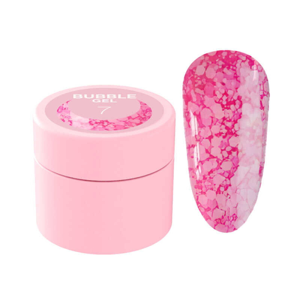 Гель для дизайна Luna Bubble Gel 07 насыщенный розовый. с разноцветным глиттером разной формы и размера. 5 мл