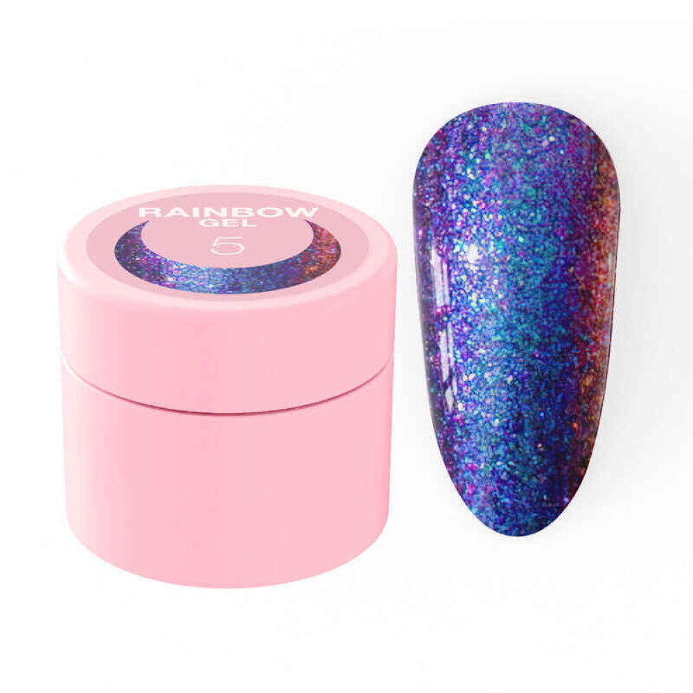 Гель для дизайна Luna Rainbow Gel 05, фиолетовый хамелеон с блестками, 5 мл