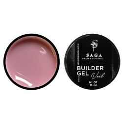 Гель для наращивания Saga Professional Builder Gel Veil 01 Cover Pink. камуфлирующий розовый. 15 мл