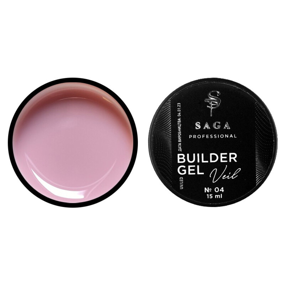Гель для нарощування Saga Professional Builder Gel Veil 04 Rose Pink. рожевий. 15 мл