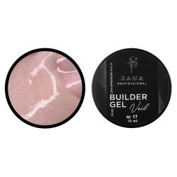 Гель для наращивания Saga Professional Builder Gel Veil 17 розовый жемчуг с перламутром и шиммером. 15 мл