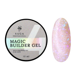 Гель для нарощування Saga Professional Magic Builder Gel 04. персиковий беж з кольоровими пластівцями поталі. 15 мл