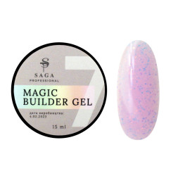 Гель для нарощування Saga Professional Magic Builder Gel 07. ніжний рожевий з пластівцями поталі. 15 мл