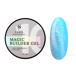 Гель для нарощування Saga Professional Magic Builder Gel 10. блакитний з пластівцями поталі. 15 мл