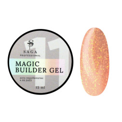 Гель для нарощування Saga Professional Magic Builder Gel 11. тілесний з пластівцями поталі. 15 мл
