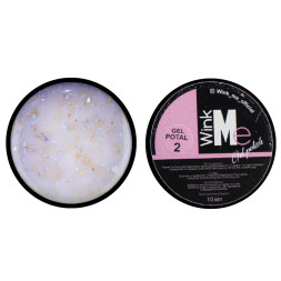 Гель для наращивания Wink Me Potal Gel 02. молочный с серебряно-золотыми хлопьями потали. 10 мл