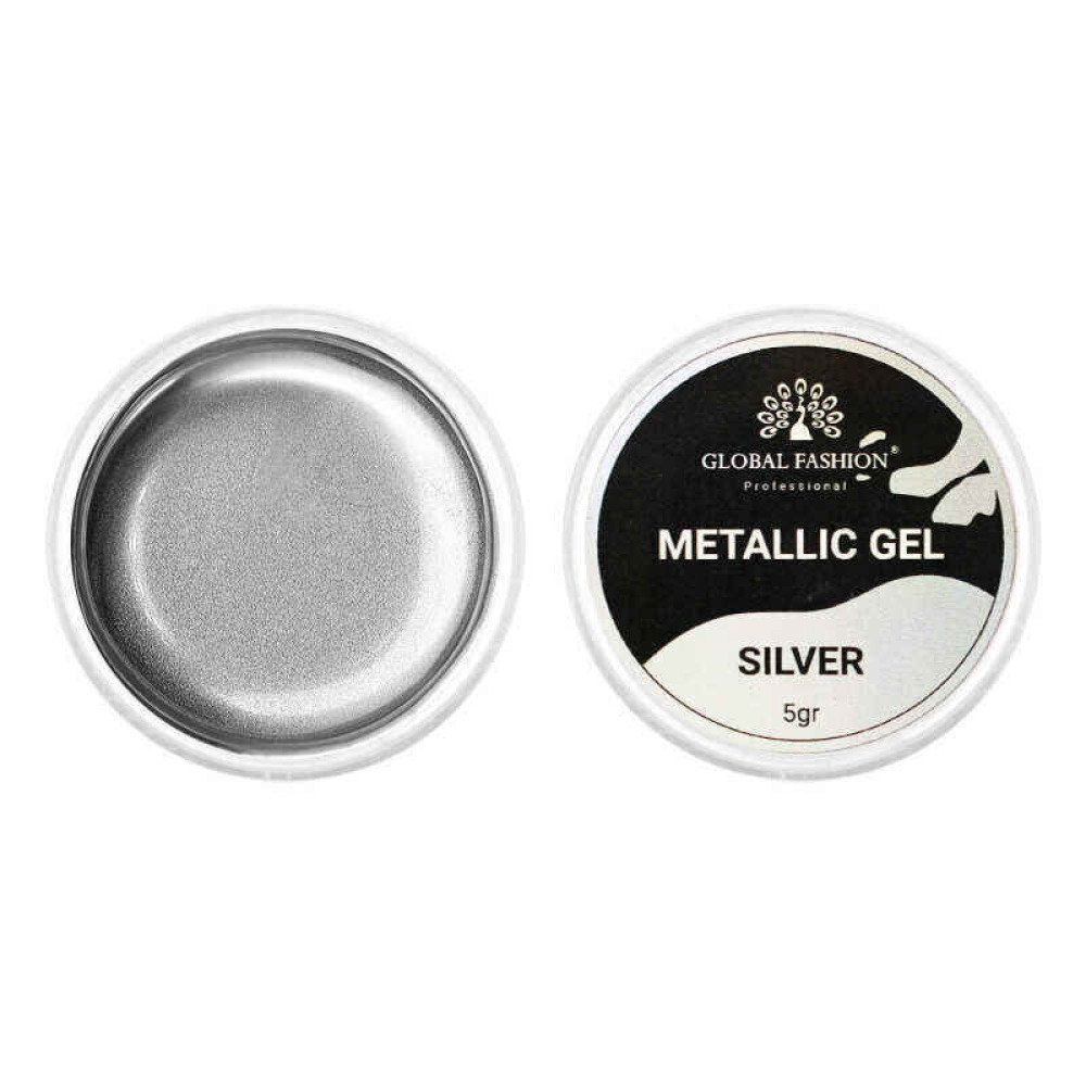 Гель-краска Global Fashion Metallic Gel Silver. 5 мл