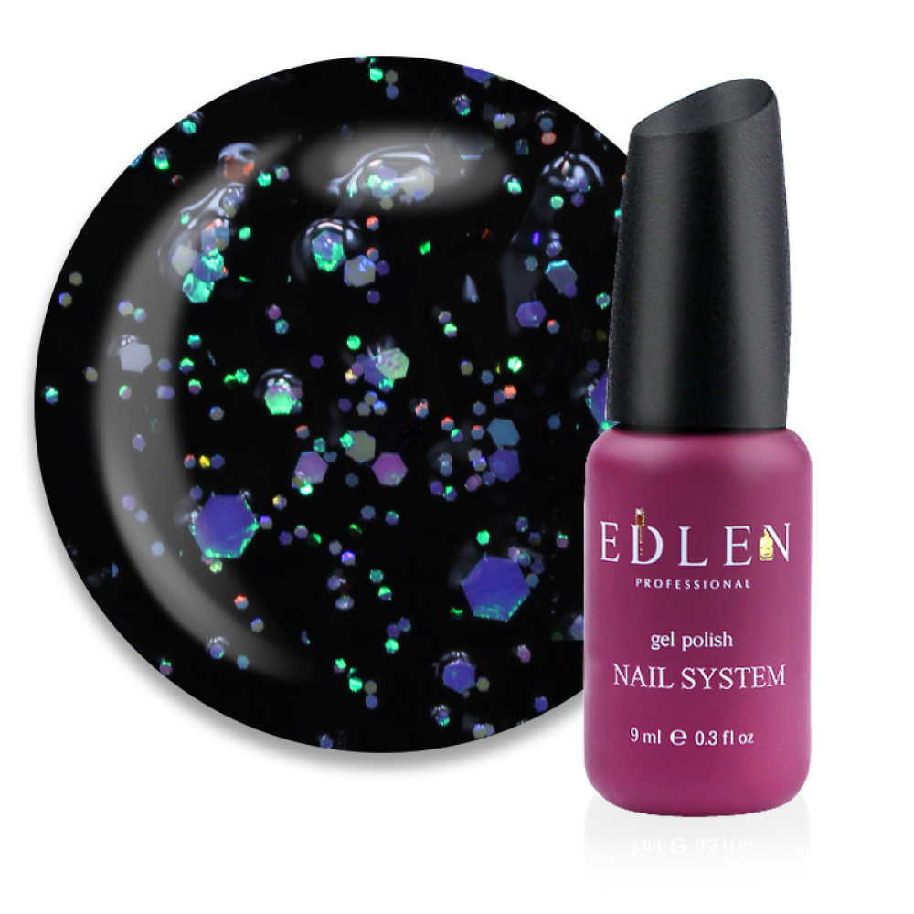 Гель-лак Edlen Professional Confetti Glitter 02 мікс блакитних. бузкових. жовтих. рожевих блискіток та конфетті на прозорій основі