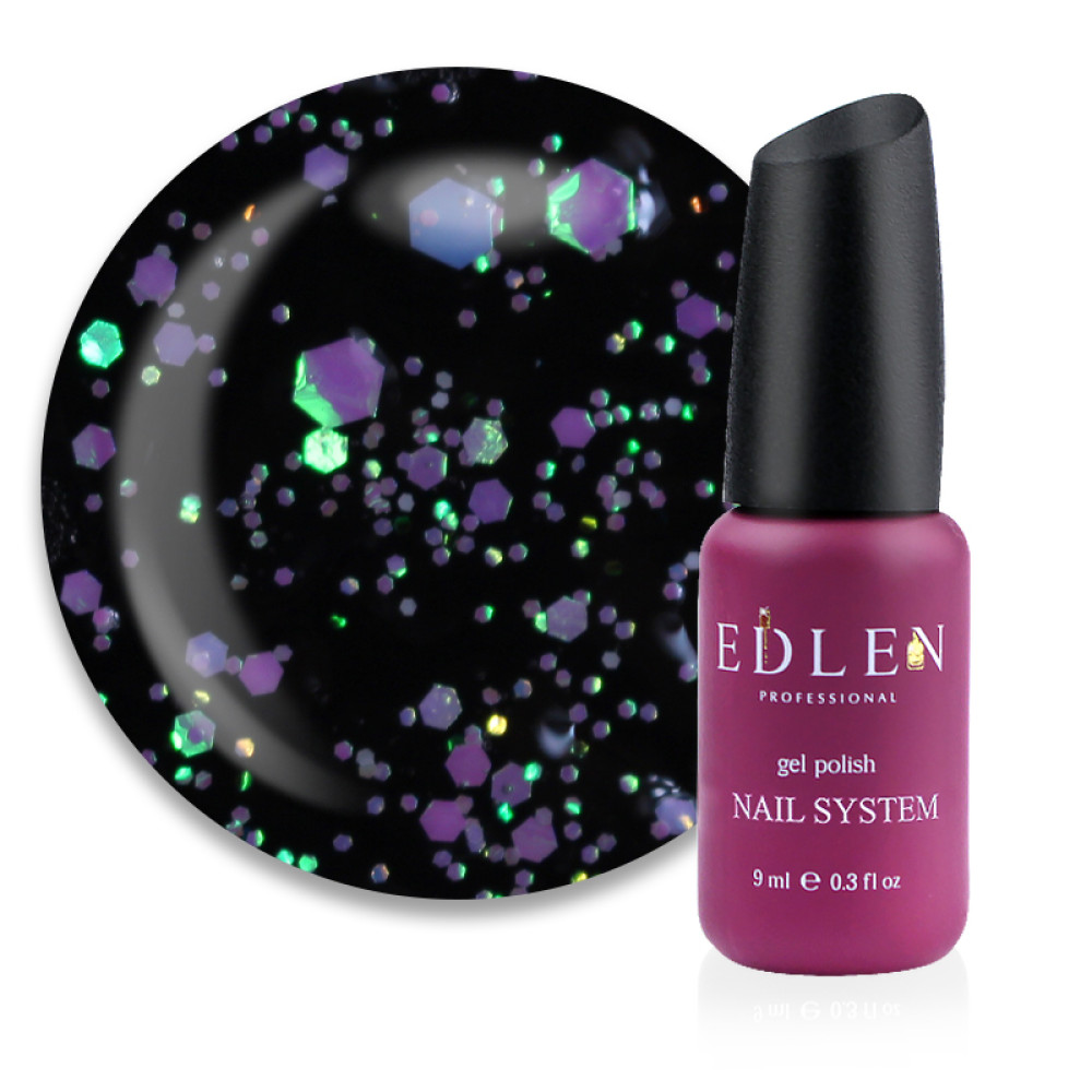 Гель-лак Edlen Professional Confetti Glitter 03 рожево-бузкові блискітки та конфетті на прозорій основі. 9 мл