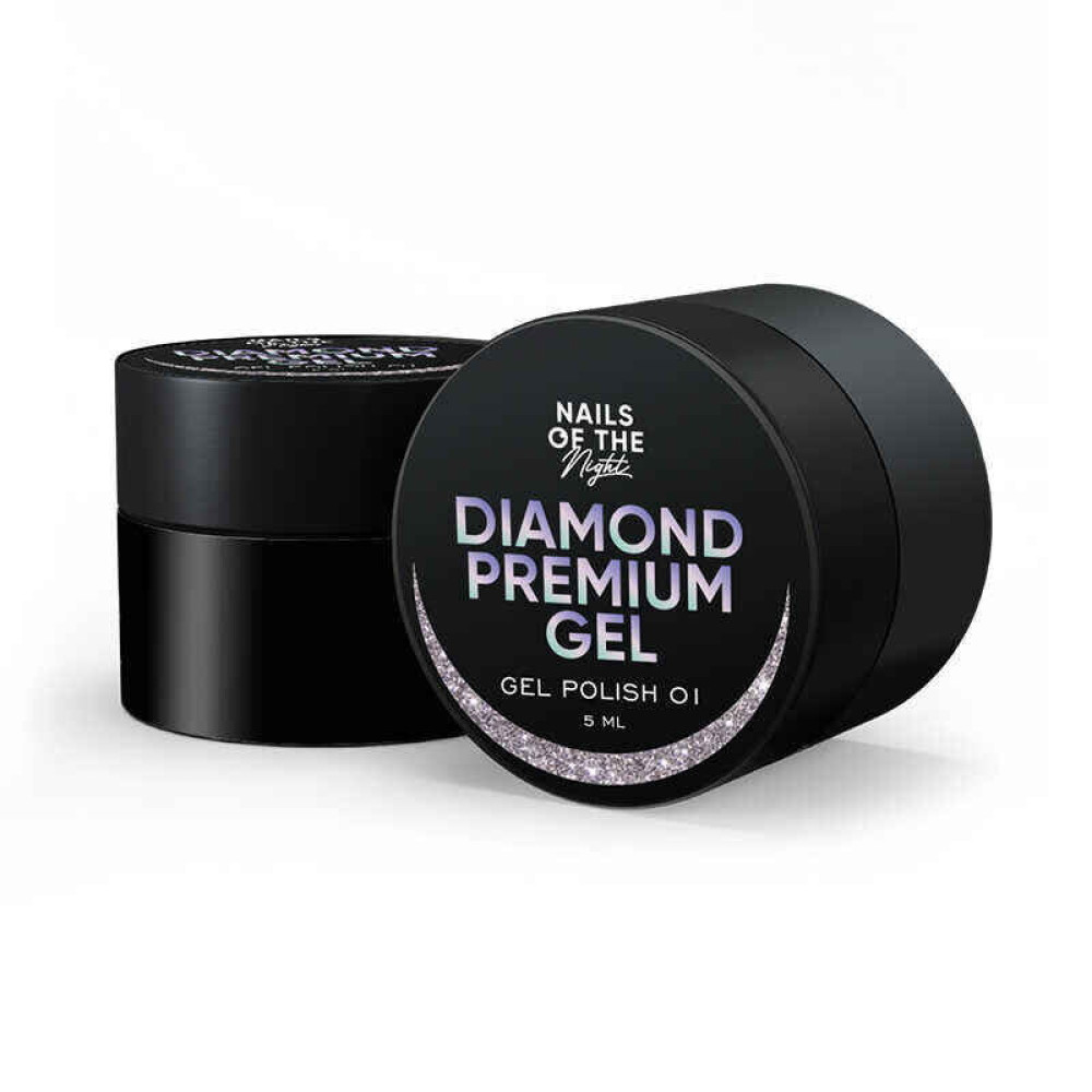 Гель-лак Nails Of The Night Diamond Premium Gel 01. серебряный с мелкой металлической поталью. 5 мл