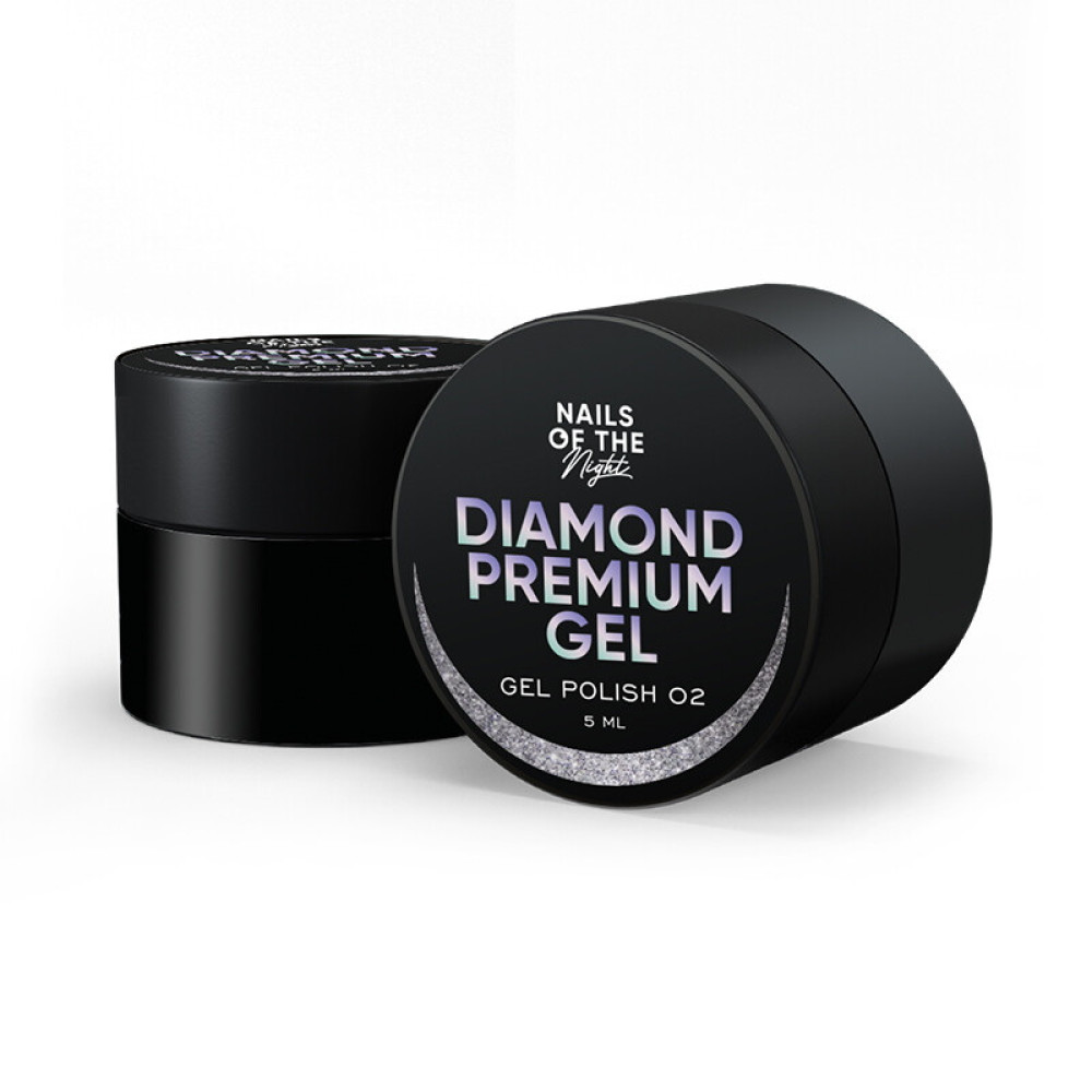 Гель-лак Nails Of The Night Diamond Premium Gel 02. срібний голографік з дрібною металевою поталлю. 5 мл
