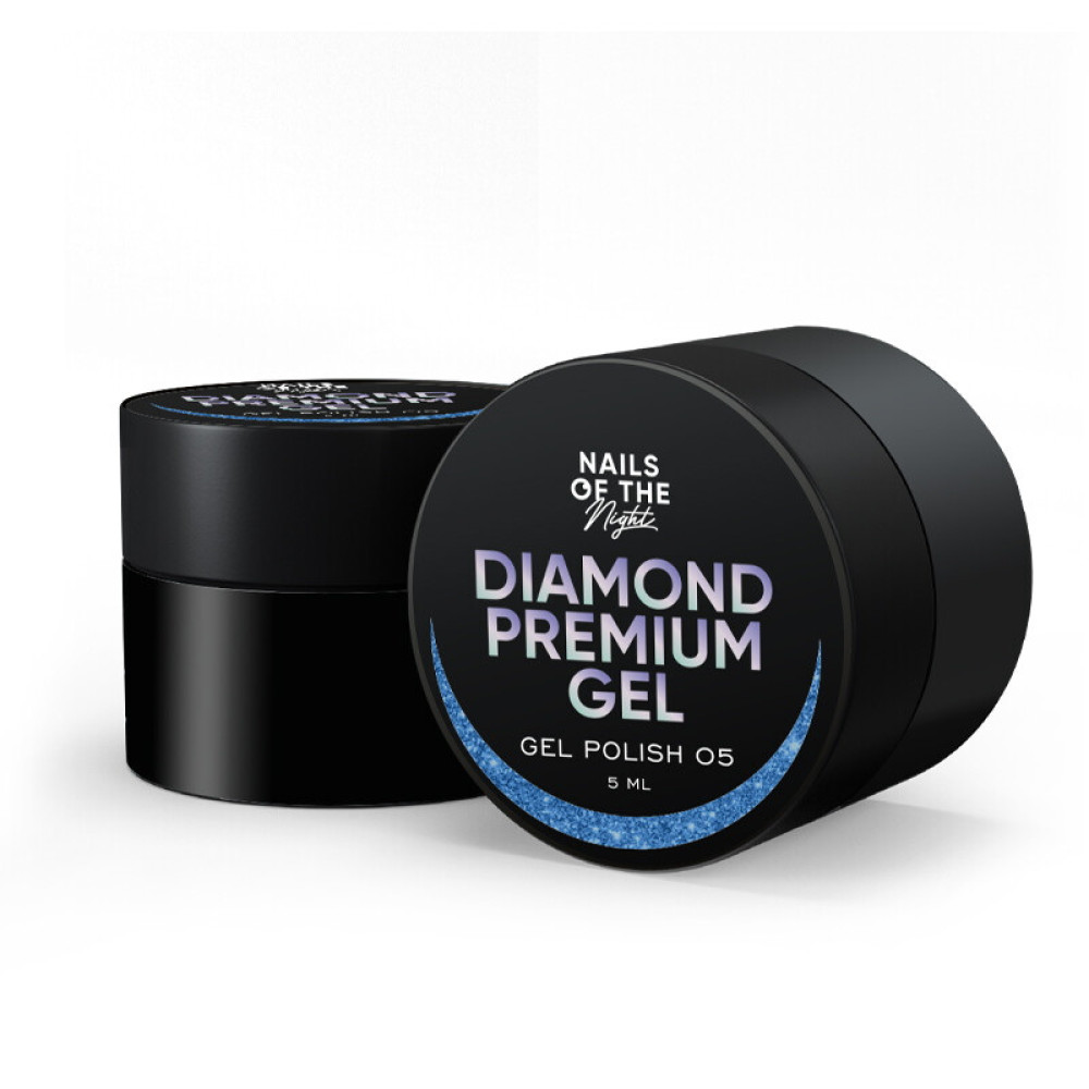Гель-лак Nails Of The Night Diamond Premium Gel 05. блакитний з дрібною металевою поталлю. 5 мл
