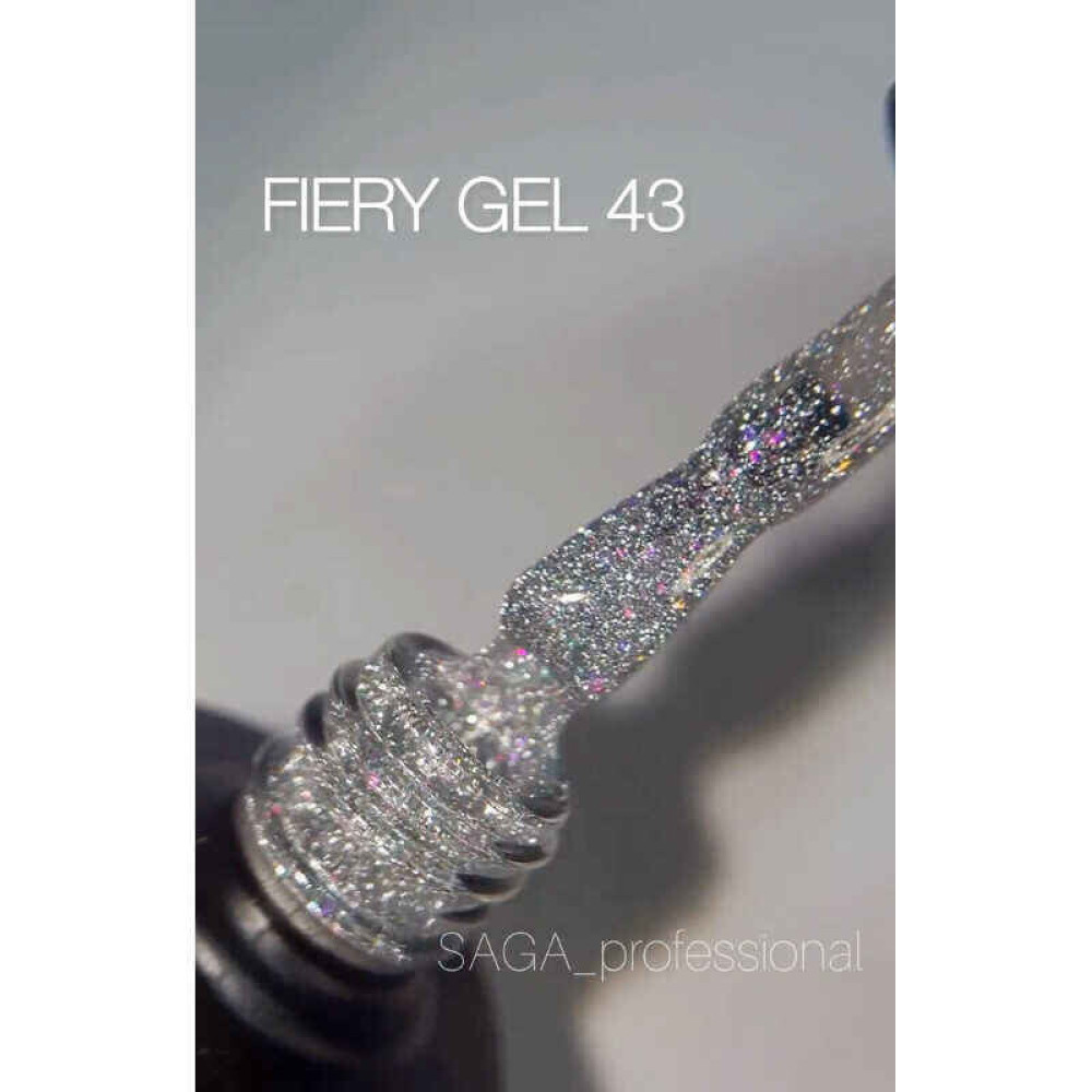 Гель-лак Saga Professional Fiery Gel 43 серый со светоотражающими шиммерами и хлопьями потали. 9 мл