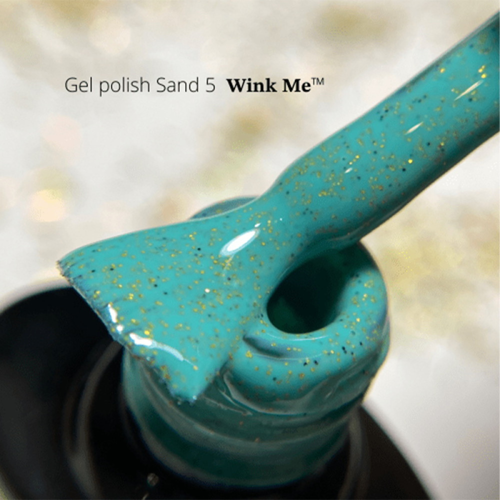 Гель-лак Wink Me Sand 05 зеленая бирюза с золотистым и черным глиттерным песком. 8 мл