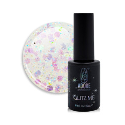 Гель-лак Adore Professional Glitz Me GM-05 Glace голографічний глітер різних розмірів з бірюзовим відблиском. 8 мл