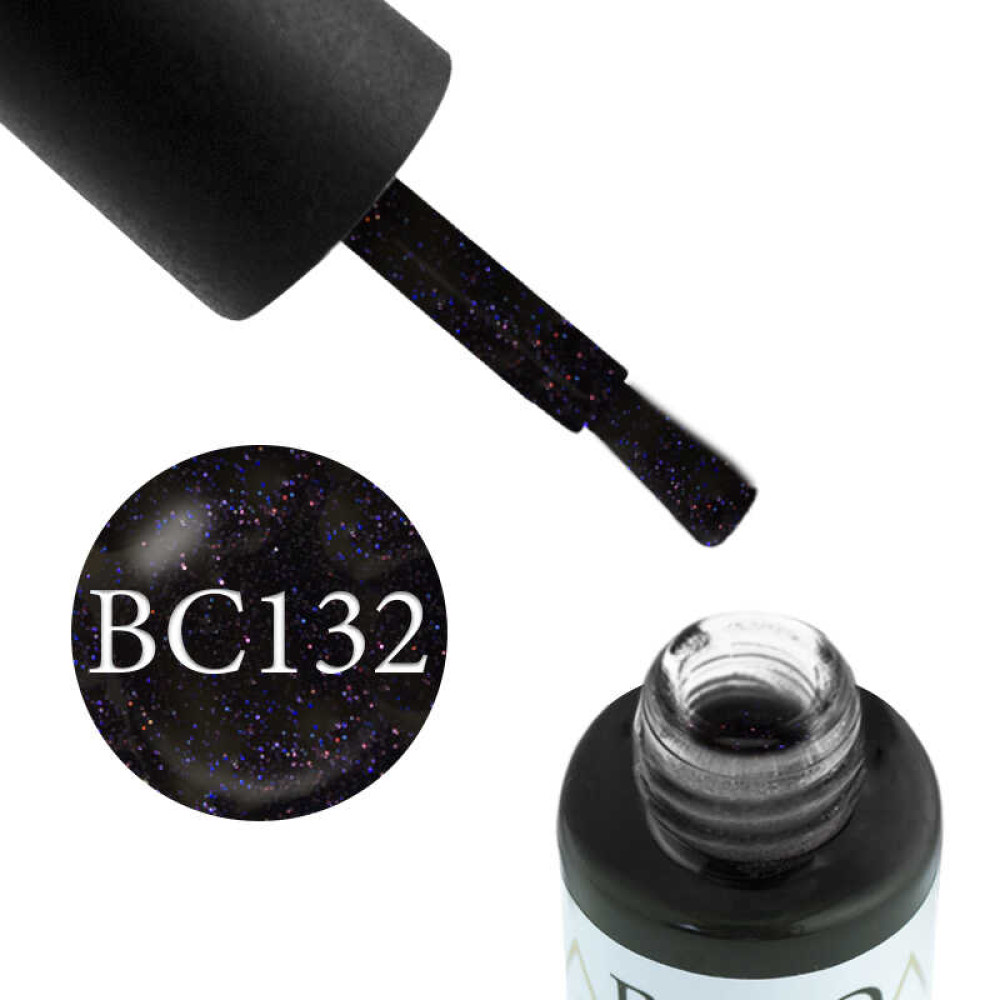 Гель-лак Boho Chic BC 132 коричнево-чорний з кольоровими блискітками. 6 мл