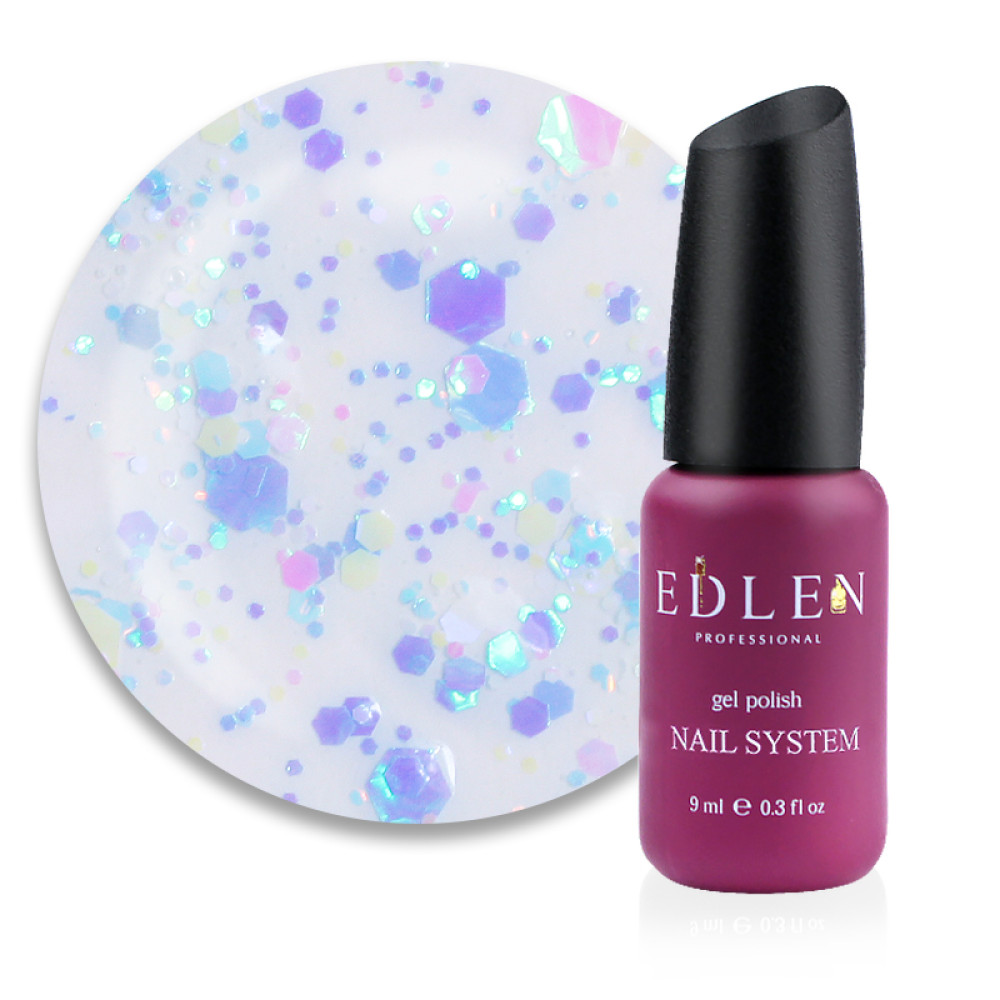 Гель-лак Edlen Professional Confetti Glitter 02 мікс блакитних. бузкових. жовтих. рожевих блискіток та конфетті на прозорій основі