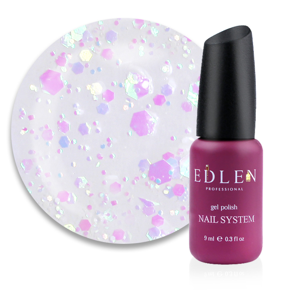 Гель-лак Edlen Professional Confetti Glitter 03 рожево-бузкові блискітки та конфетті на прозорій основі. 9 мл