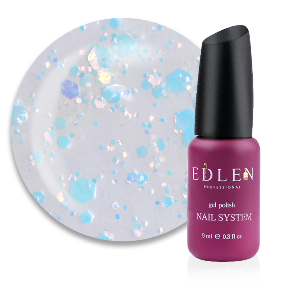 Гель-лак Edlen Professional Confetti Glitter 05 бірюзово-блакитні блискітки та конфетті на прозорій основі. 9 мл