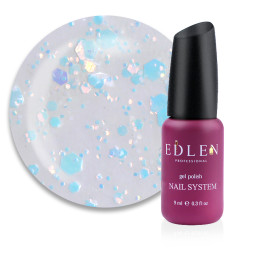 Гель-лак Edlen Professional Confetti Glitter 05 бірюзово-блакитні блискітки та конфетті на прозорій основі. 9 мл