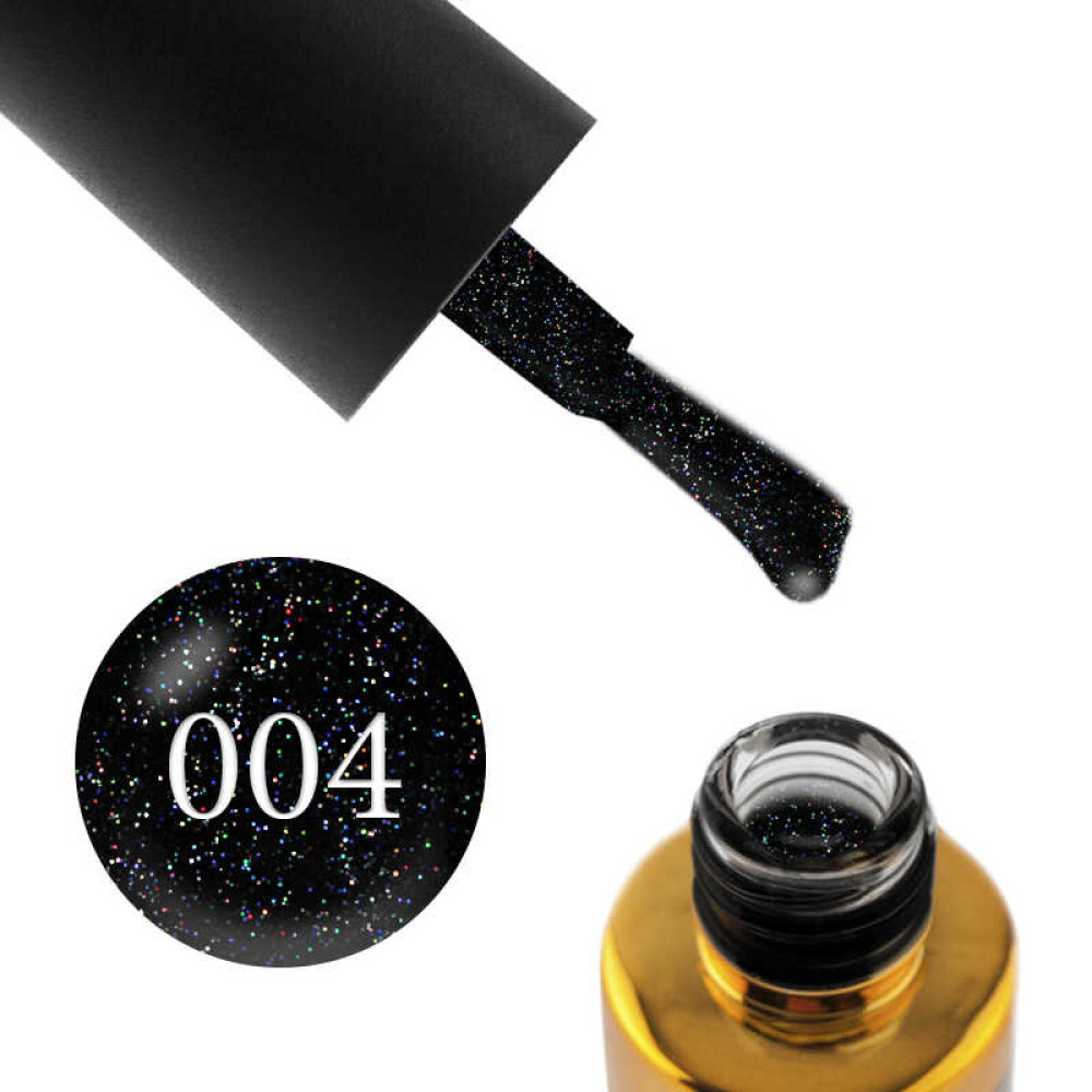 Гель-лак F.O.X Diamond 004 чорний з кольоровими переливчастими дрібними блискітками, 6 мл