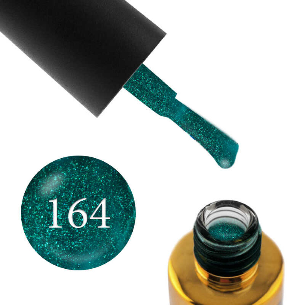 Гель-лак F.O.X Pigment 164 зелений смарагд з дрібними блискітками, 7 мл