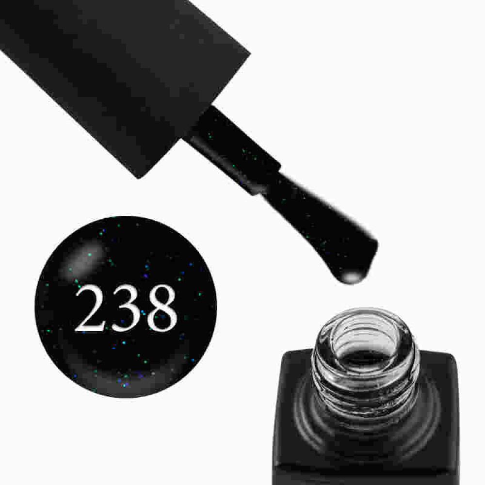 Гель-лак GO 238 сіро-чорний з синьо-бірюзовими блискітками. 5.8 мл